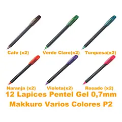 PENTEL - Roller Lapiz Gel Makkuro 07mm Color P2 -12un