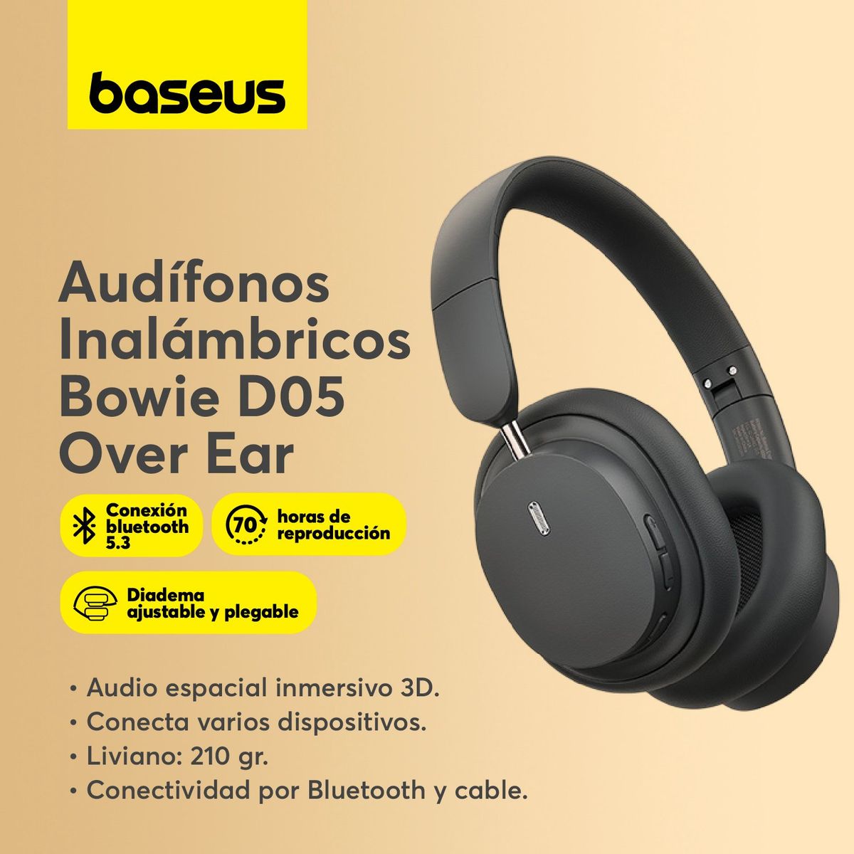 BASEUS - Audifono Inalambrico Baseus Bowie D05 Audio Espacial 70hrs Gris