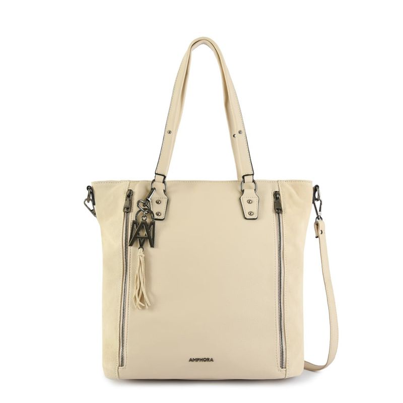AMPHORA - Cartera dos asas grande lipa blanco crudo