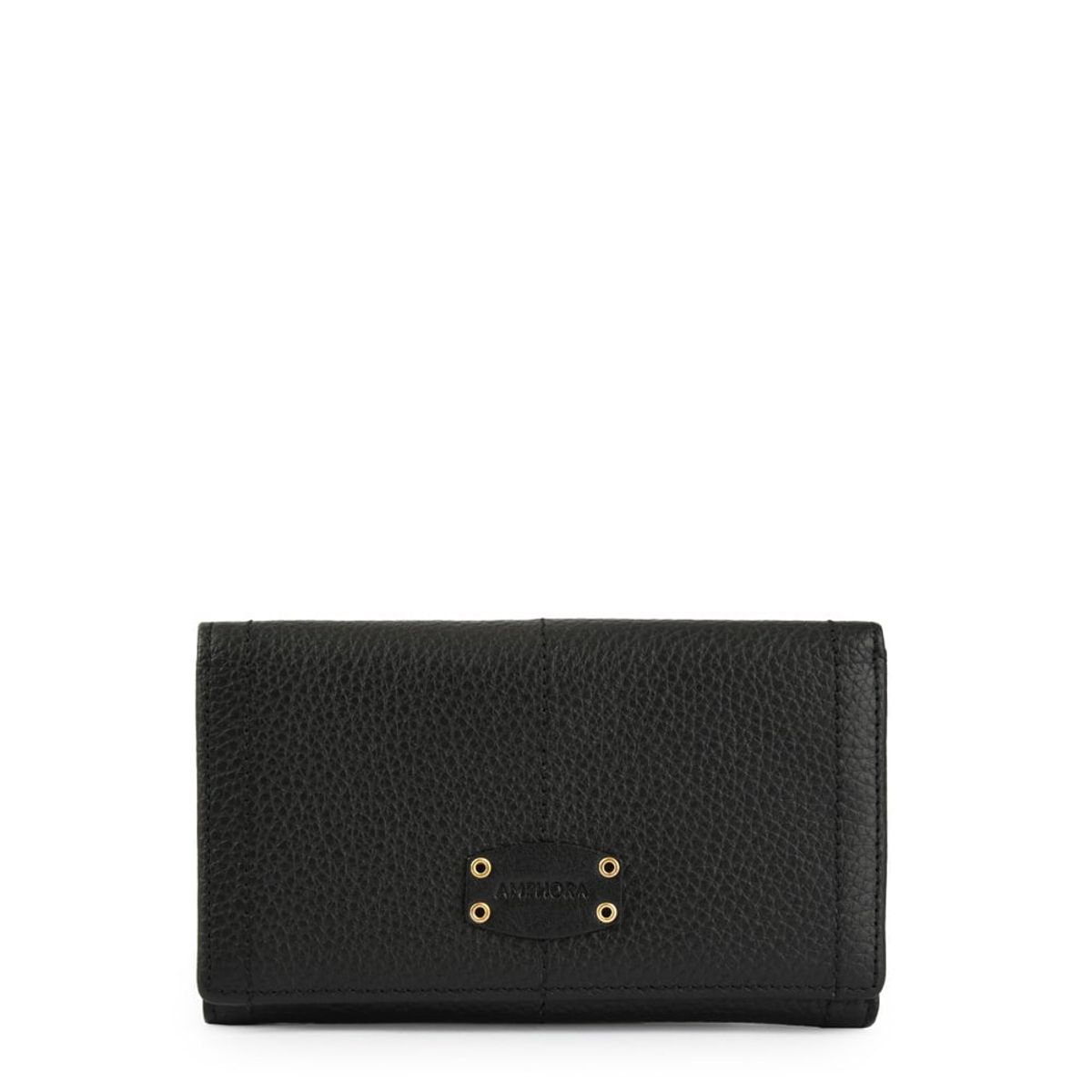 AMPHORA - Billetera new eyelet cuero cierre exterior mediana negro