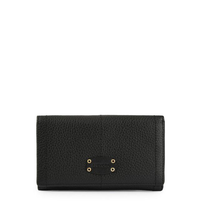 AMPHORA - Billetera new eyelet cuero cierre exterior mediana negro