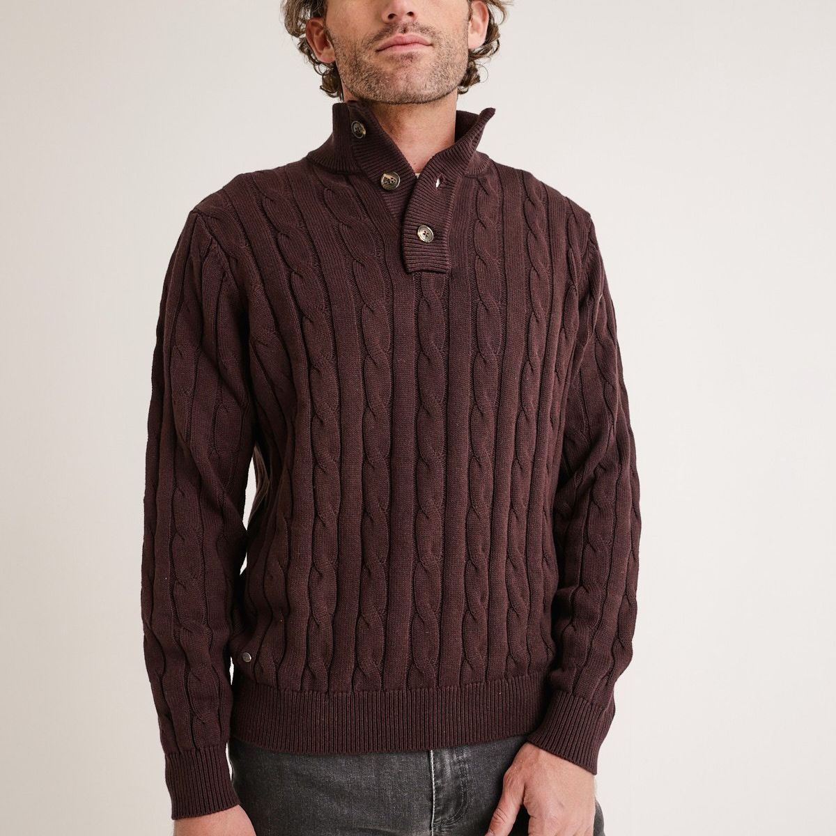 TRIAL - Sweater Hombre Pier Trenzado Café