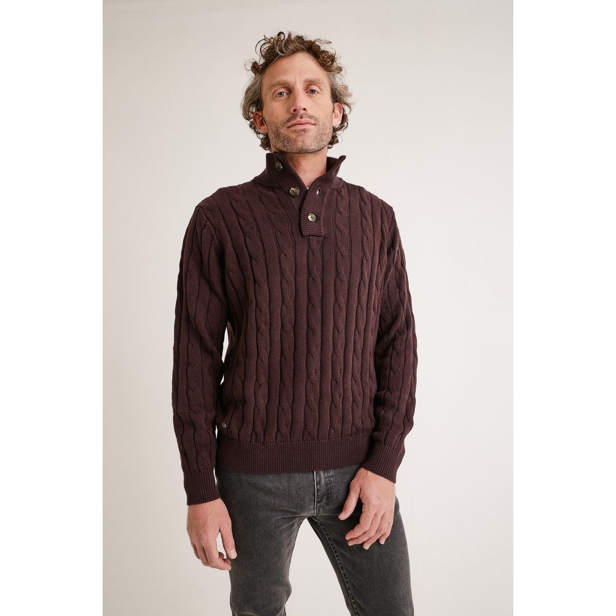 TRIAL - Sweater Hombre Pier Trenzado Café