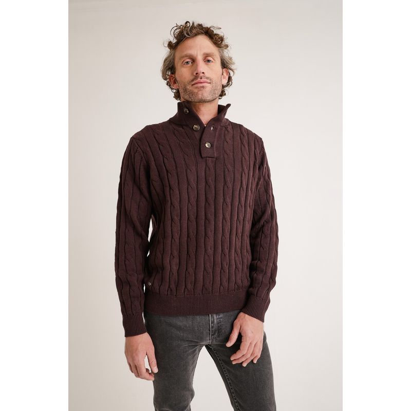 TRIAL - Sweater hombre Pier trenzado café