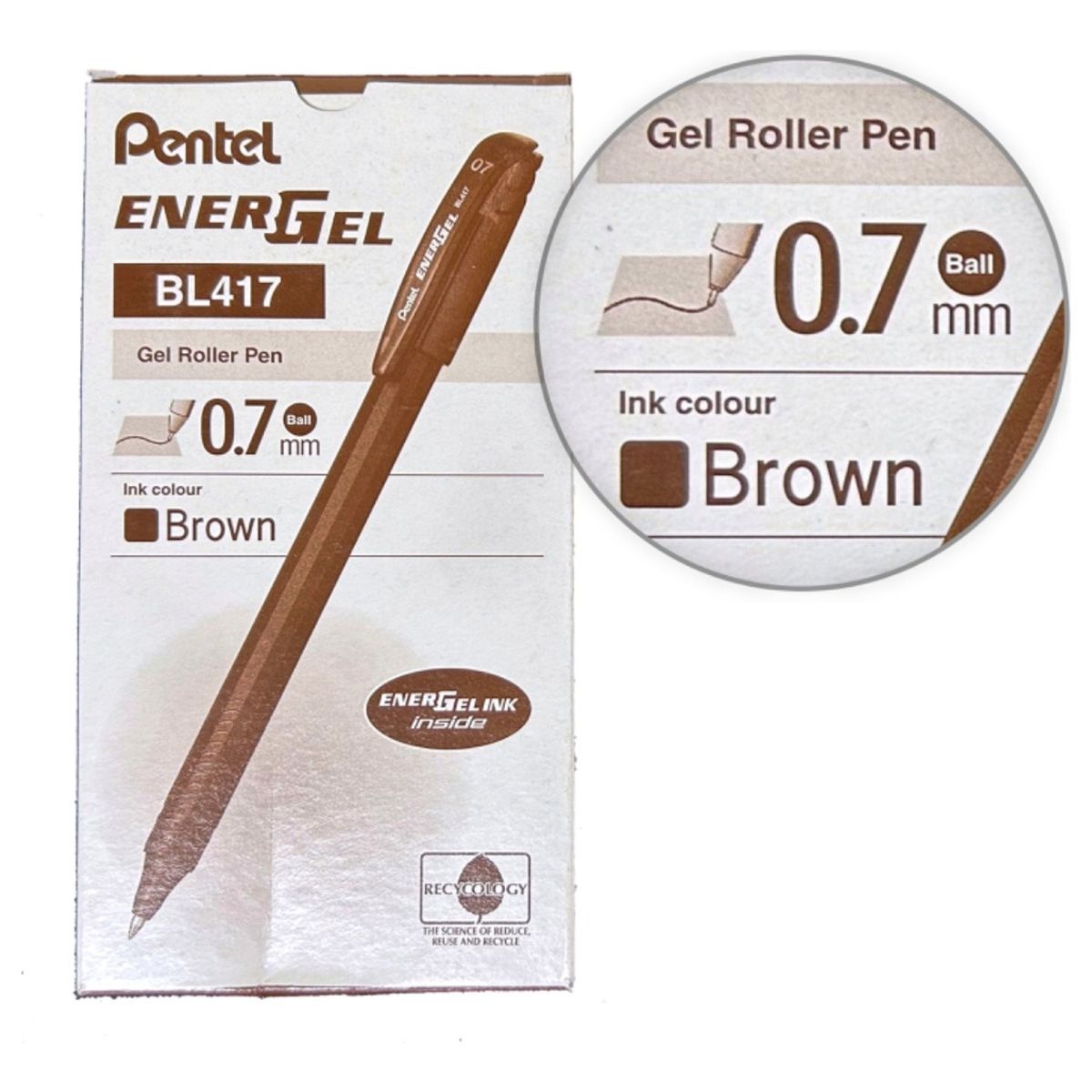 PENTEL - Roller  Lapiz Gel Pentel Makkuro 07mm Café - 12uni