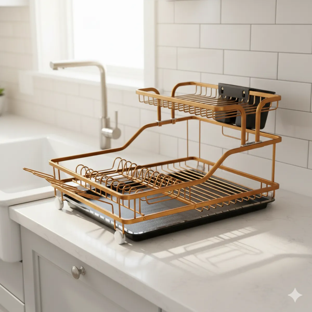 MP - Secaplatos De Aluminio Antioxidante 2 Niveles con secavasos y cubiertero