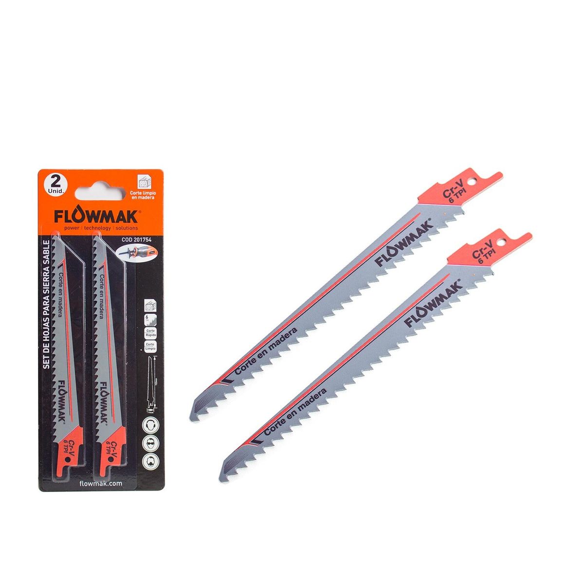 FLOWMAK - Set hojas para sierra sable madera 2 piezas