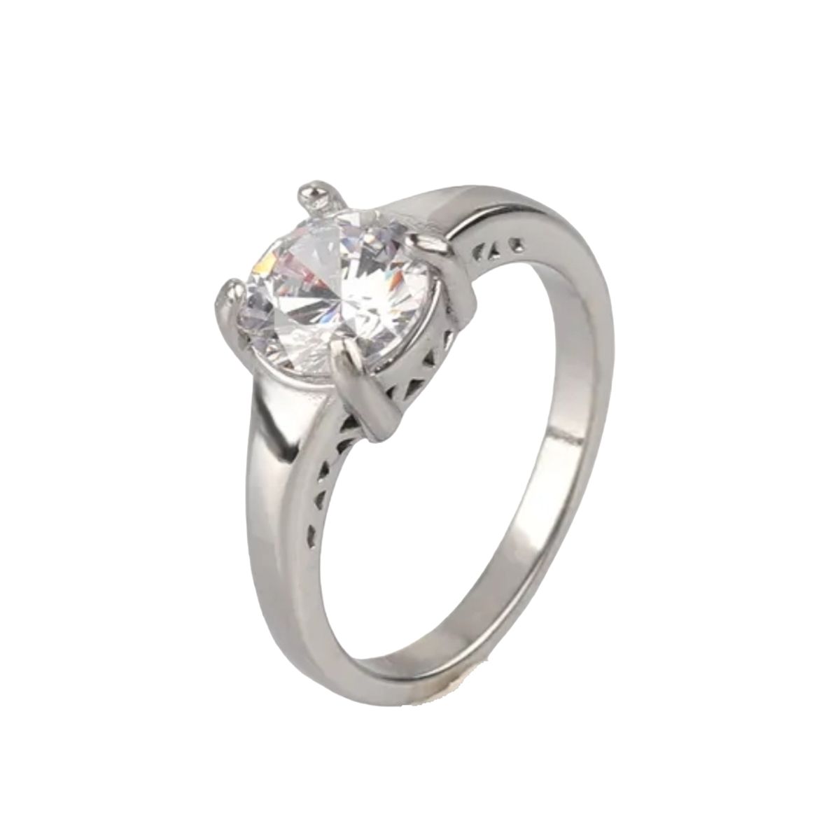 LUXURYJOYAS - Oferta Anillo Baño Oro Blanco 18k Solitario Con Circón -LUXURYJOYAS