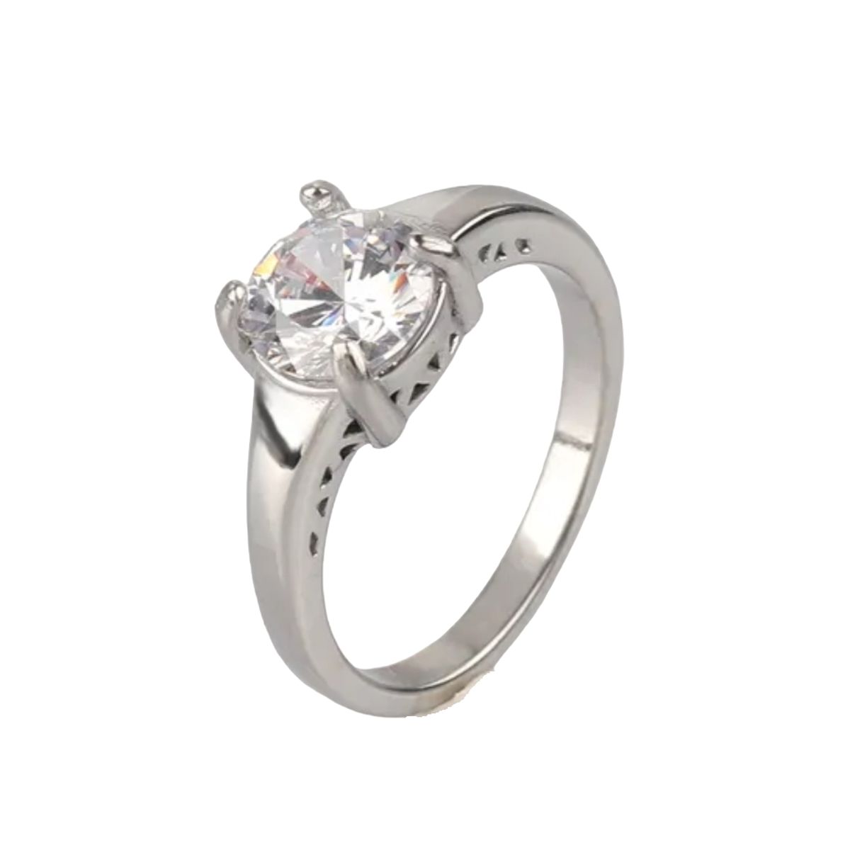 LUXURYJOYAS - Oferta Anillo Baño Oro Blanco 18k Solitario Con Circón -LUXURYJOYAS