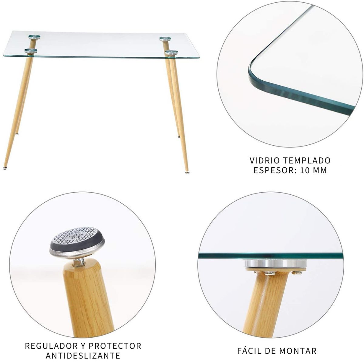 PANDALINO - Mesa Rectangular Vitreo 120x80 - Vidrio Templado - Diseño Nórdico