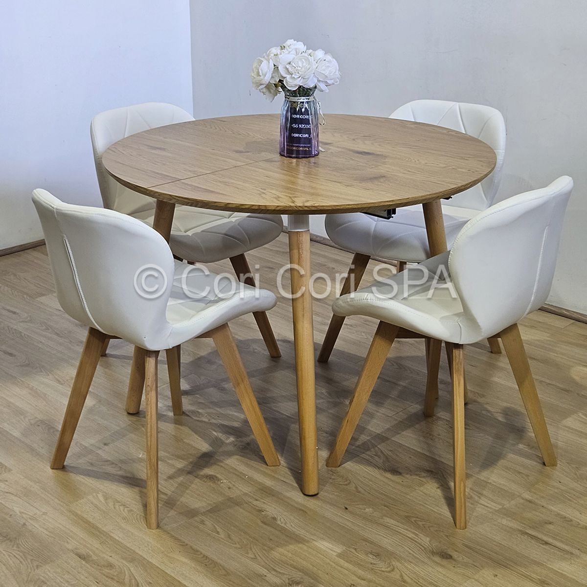 CORI CORI - Comedor Mesa Expandible (100-140-180) + 4 Sillas Mariposa Wood Blanco