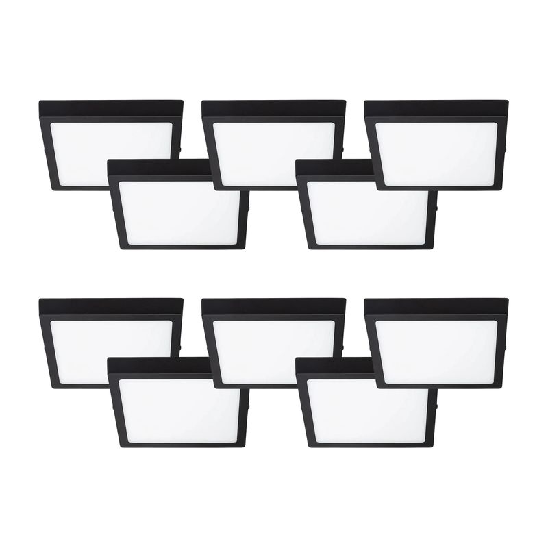 GENERICO - Pack 10 Panel LED Sobrepuesto Cuadrado Negro PRO 12W Frío