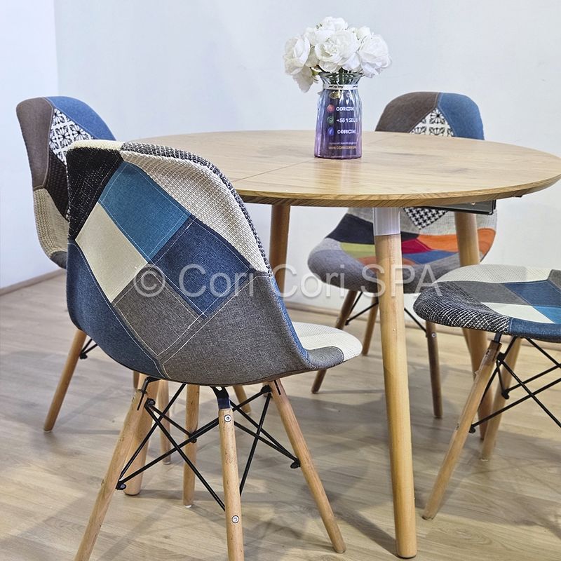 CORI CORI - Comedor Expandible 100 -140 -180CMS+ 4 Sillas Patchwork Celestoide