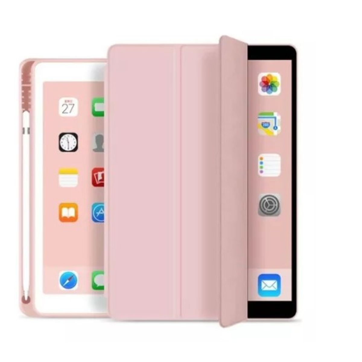 GENERICO - Pack Carcasa Smart Case Para iPad 10.2 7/8/9 + Lapiz Pencil RoseGold