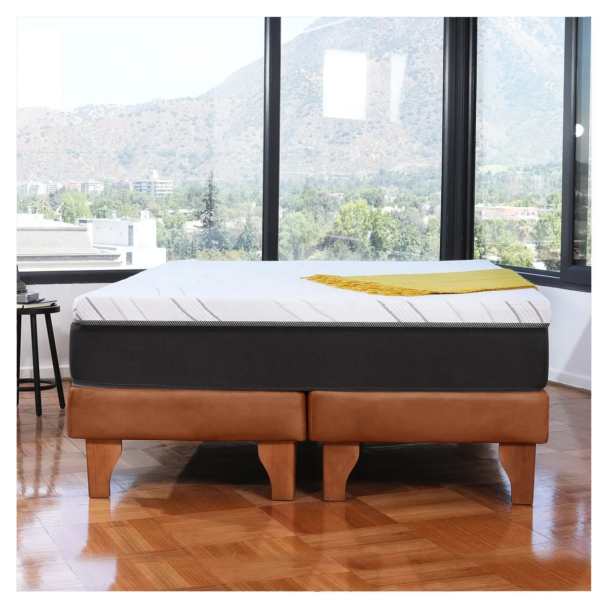 LATAM HOME - CAMA ZEN TOP SPRING HYBRID CUERO KENTUCKY CAFÉ CLARO SUPER KING