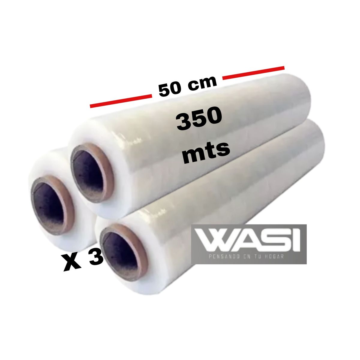 GENERICO - SET 3 Rollo Film Embalaje 350Mts X50cm 20mi Transparente