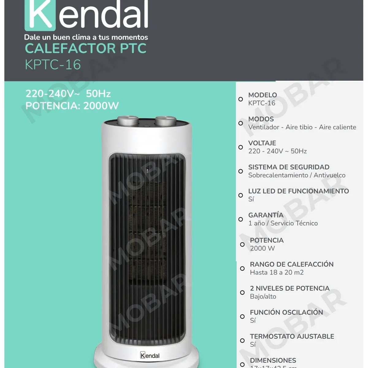 KENDAL - Estufa Electrica Calefactor Termoventilador Convector Kendal KPTC-16…