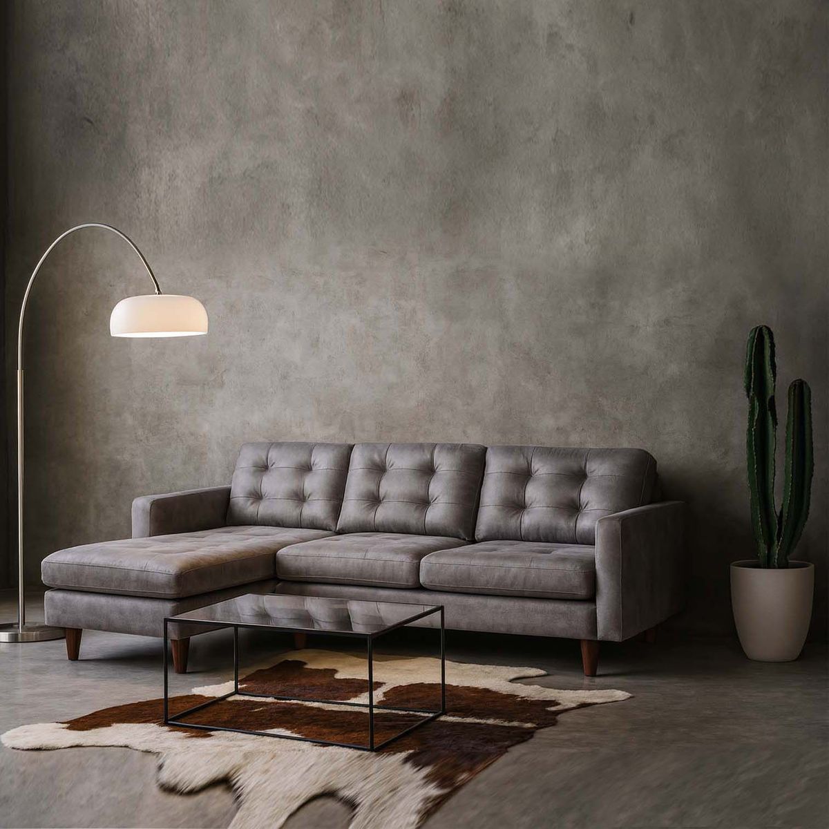 LATAM HOME - Sofá Seccional Izquierdo Napoles Cuero Kentucky Gris.