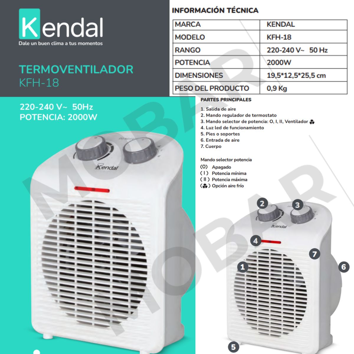 KENDAL - Calefactor Electrico Termoventilador Estufa Kendal Kfh-18