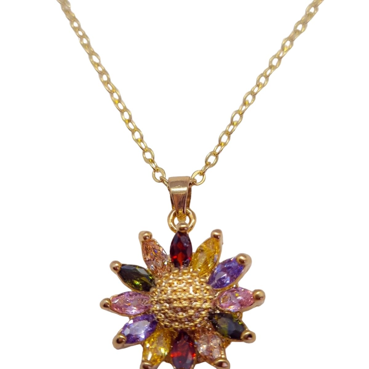 LUXURYJOYAS - Collar Flor Girasol Maravilla Oro 18kt Cristal luxuryjoyas