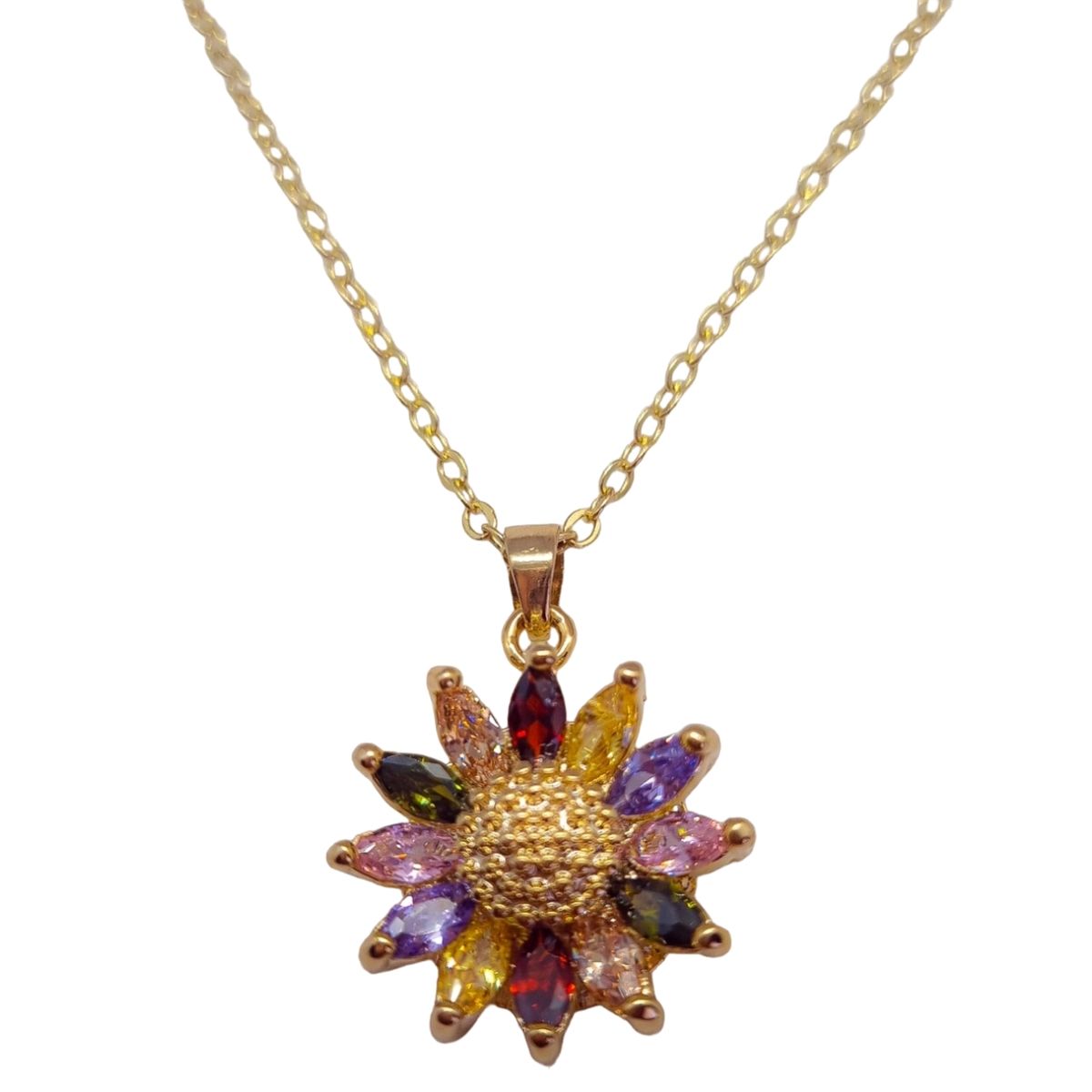 LUXURYJOYAS - Collar Flor Girasol Maravilla Oro 18kt Cristal luxuryjoyas