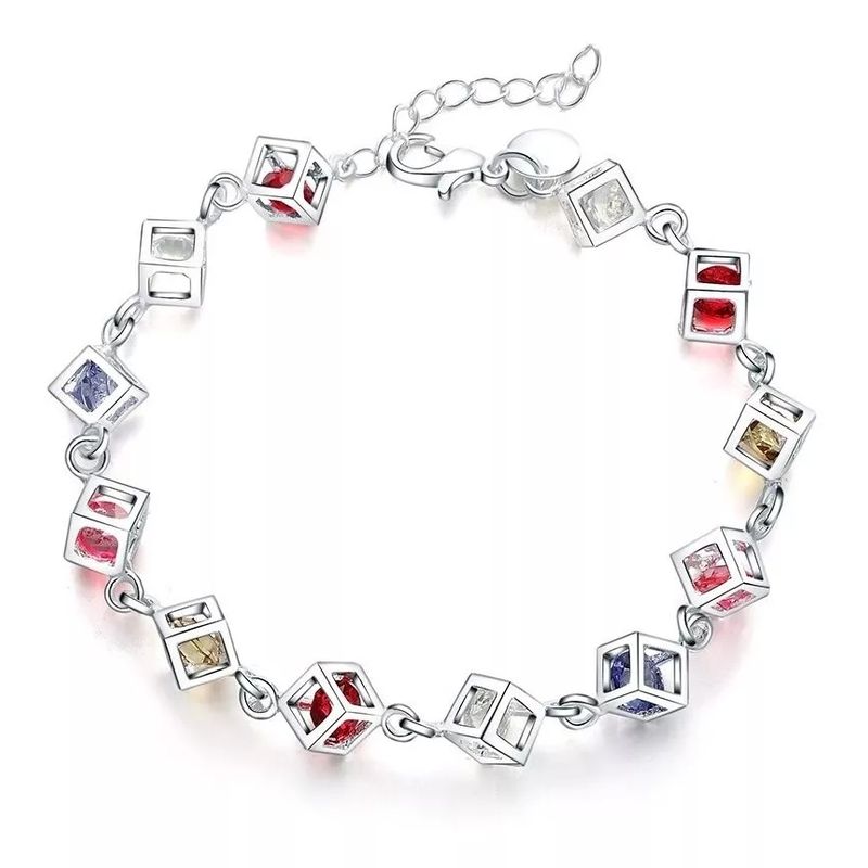 LUXURYJOYAS - Pulsera Cubitos De Plata 925 Hermosa con circones LUXURYJOYAD