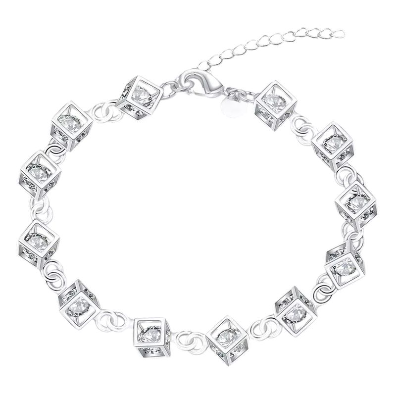 LUXURYJOYAS - Pulsera Cubitos De Plata 925 Hermosa con circones LUXURYJOYAD