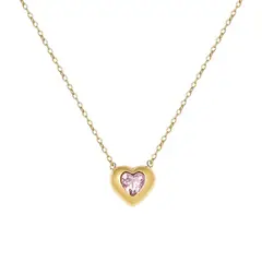 LUXURYJOYAS - Collar Oro 18k Corazón Cristal Rosa Austriaco