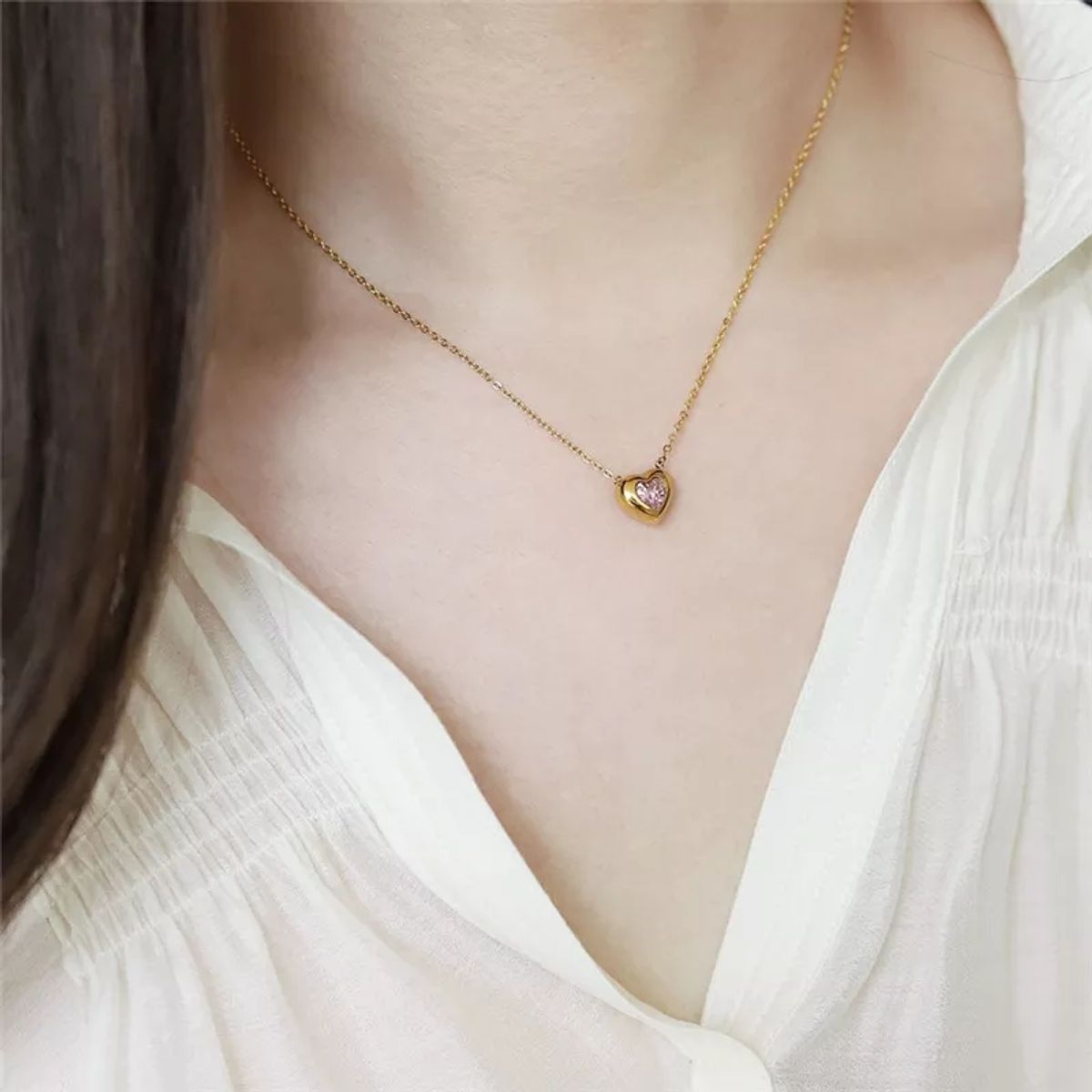 LUXURYJOYAS - Collar Oro 18k Corazón Cristal Rosa Austriaco LUXURYJOYAS