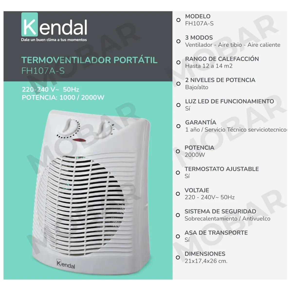 KENDAL - Termoventilador Calefactor Estufa Apto Baños Kendal Fh-107as