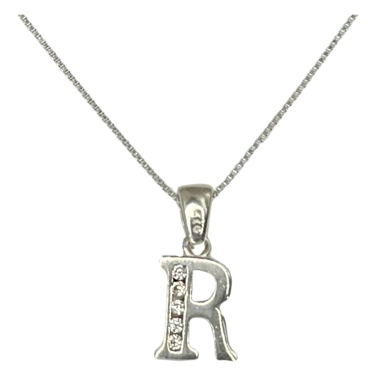 GENERICO - Collar Letra R Circones Juvenil Plata Ley Italiana 925  Caja