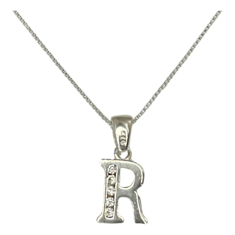 GENERICO - Collar Letra R Circones Juvenil Plata Ley Italiana 925  Caja