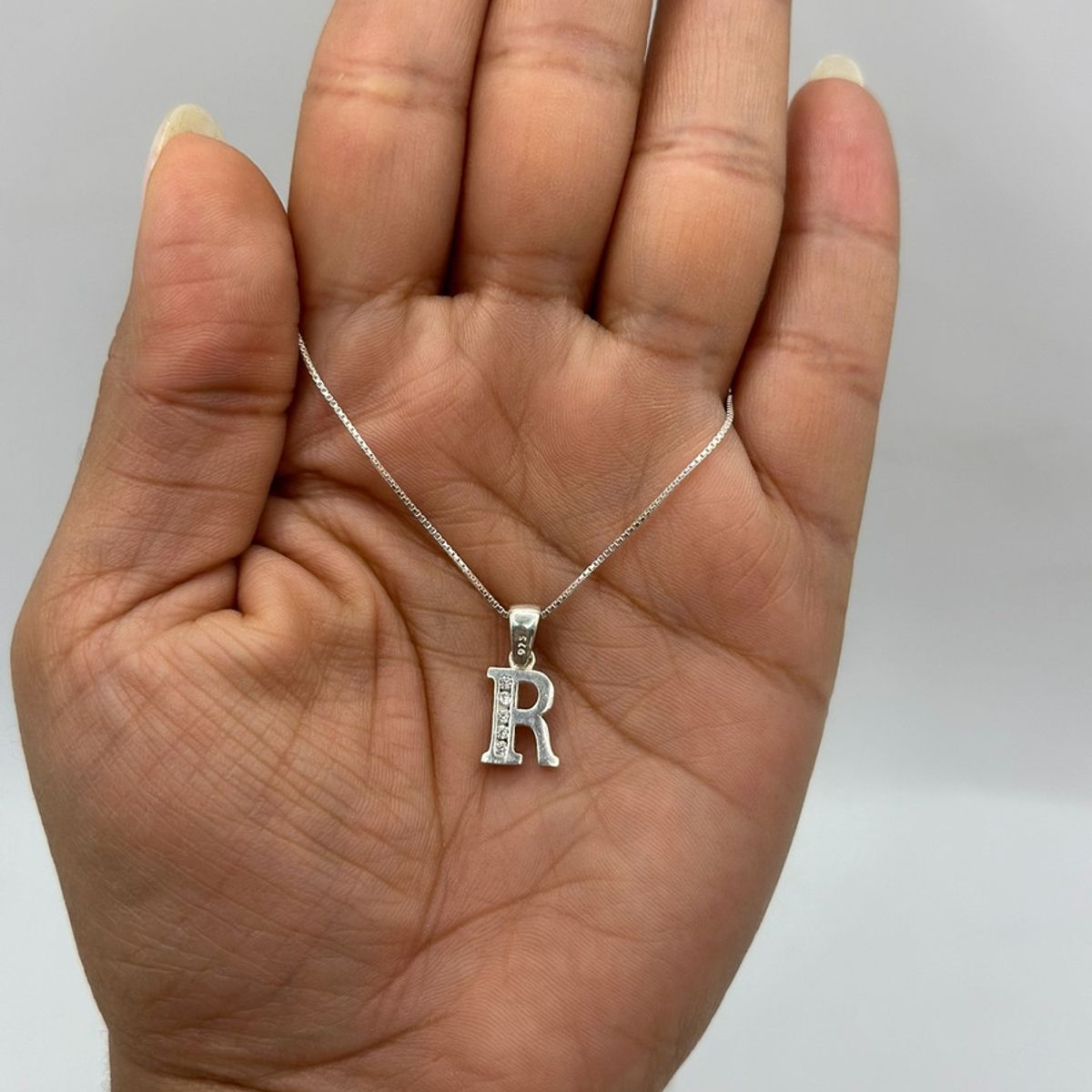 GENERICO - Collar Letra R Circones Juvenil Plata Ley Italiana 925  Caja