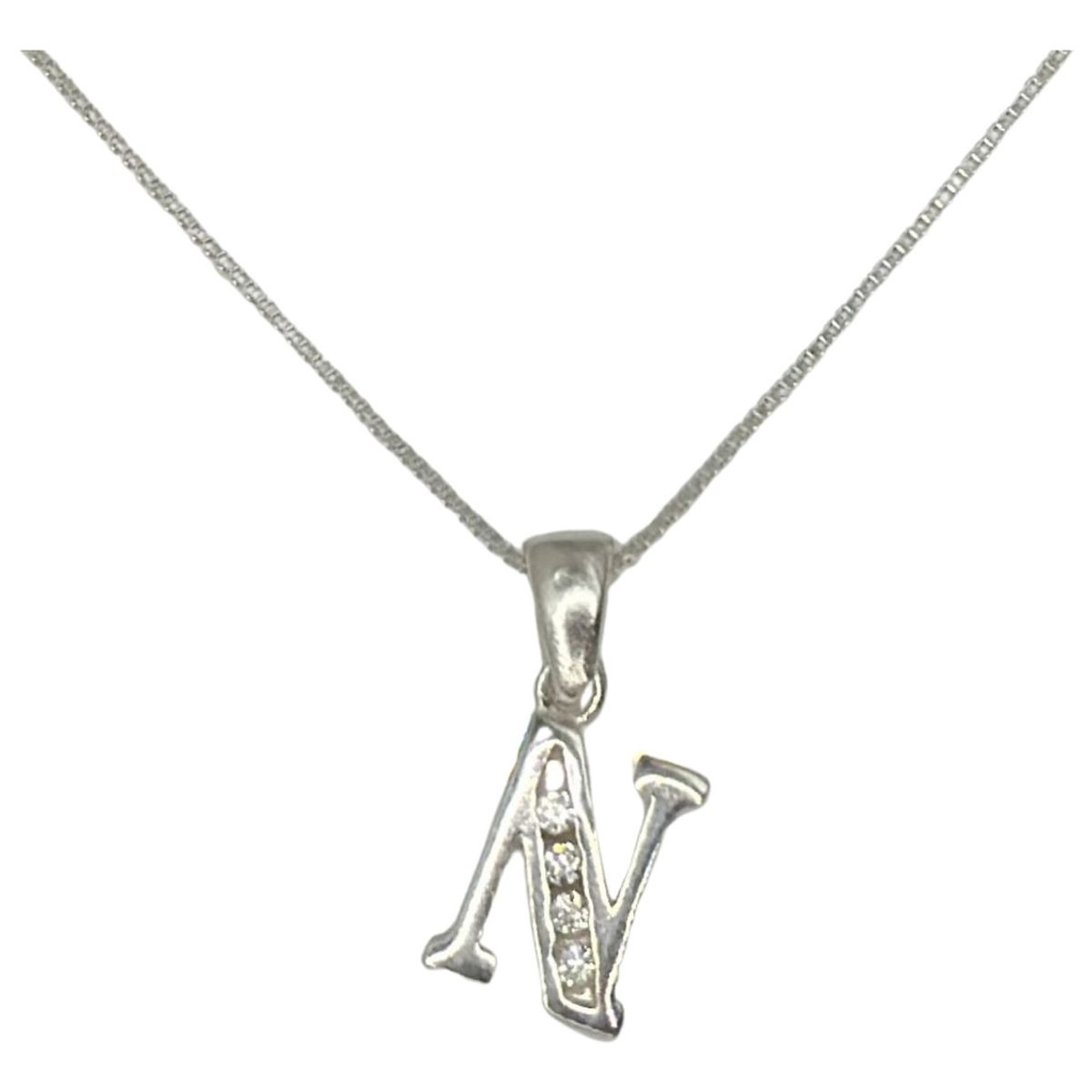 GENERICO - Collar Letra N Circones Juvenil Plata Fina Ley 925  Caja