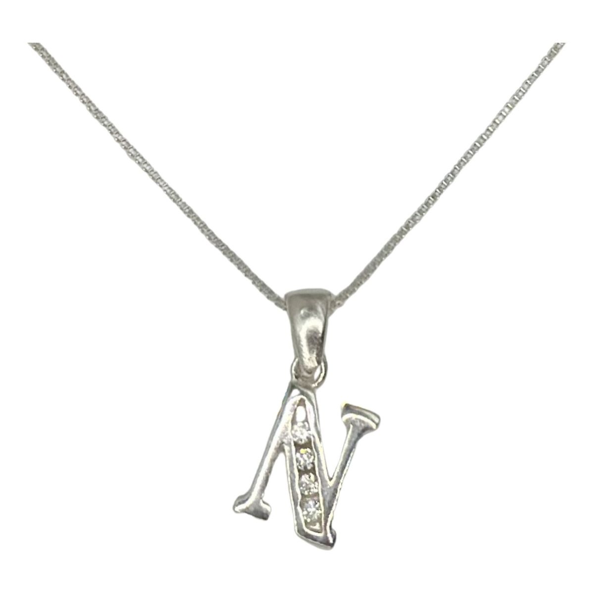 GENERICO - Collar Letra N Circones Juvenil Plata Fina Ley 925  Caja