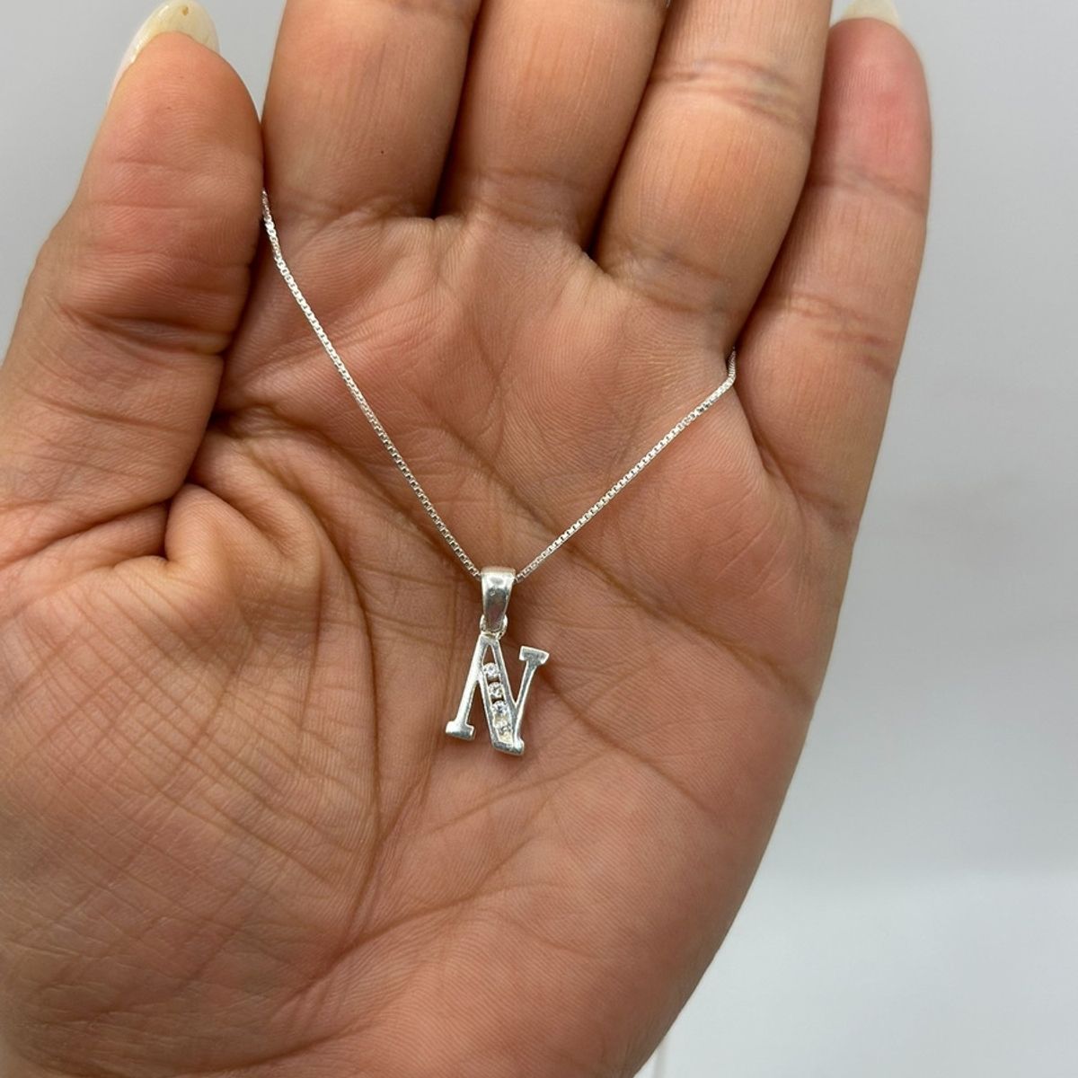 GENERICO - Collar Letra N Circones Juvenil Plata Fina Ley 925  Caja