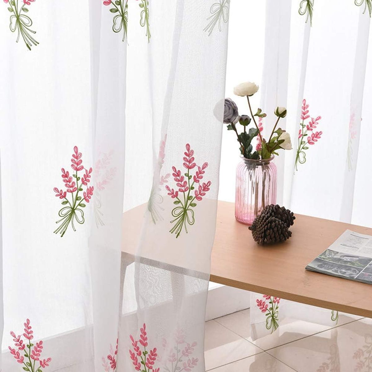 GENERICO - CORTINA VISILLOS BORDADOS CON ARGOLLAS 140X230CM CU TF