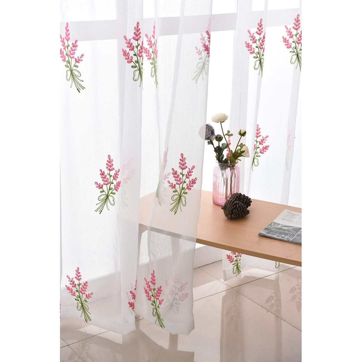 GENERICO - CORTINA VISILLOS BORDADOS CON ARGOLLAS 140X230CM CU TF