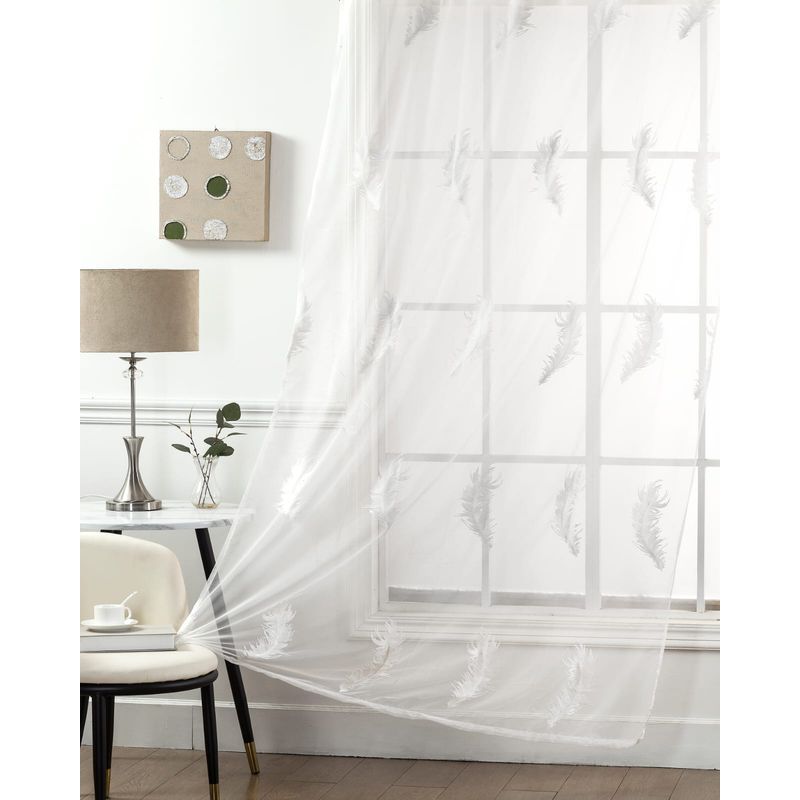 GENERICO - Cortina Visillos Bordados Con Argollas 140X230CM Diseño Plumas tf