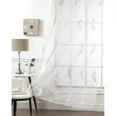 GENERICO - Cortina Visillos Bordados Con Argollas 140X230CM Diseño Plumas tf