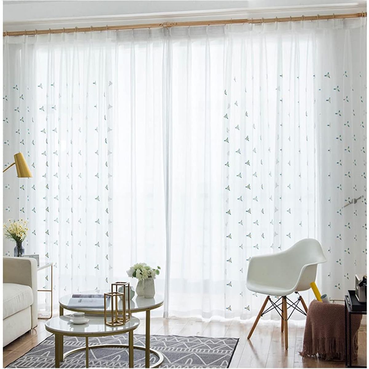 GENERICO - Cortina Visillos Bordados Con Argollas Con Diseño Flor