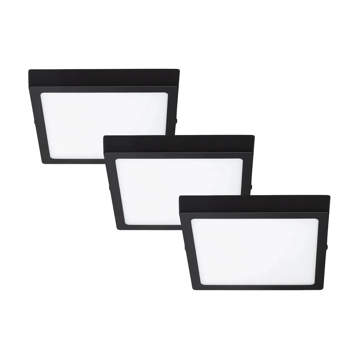 GENERICO - Pack 3 Panel LED Sobrepuesto Cuadrado Negro PRO 12W Neutro