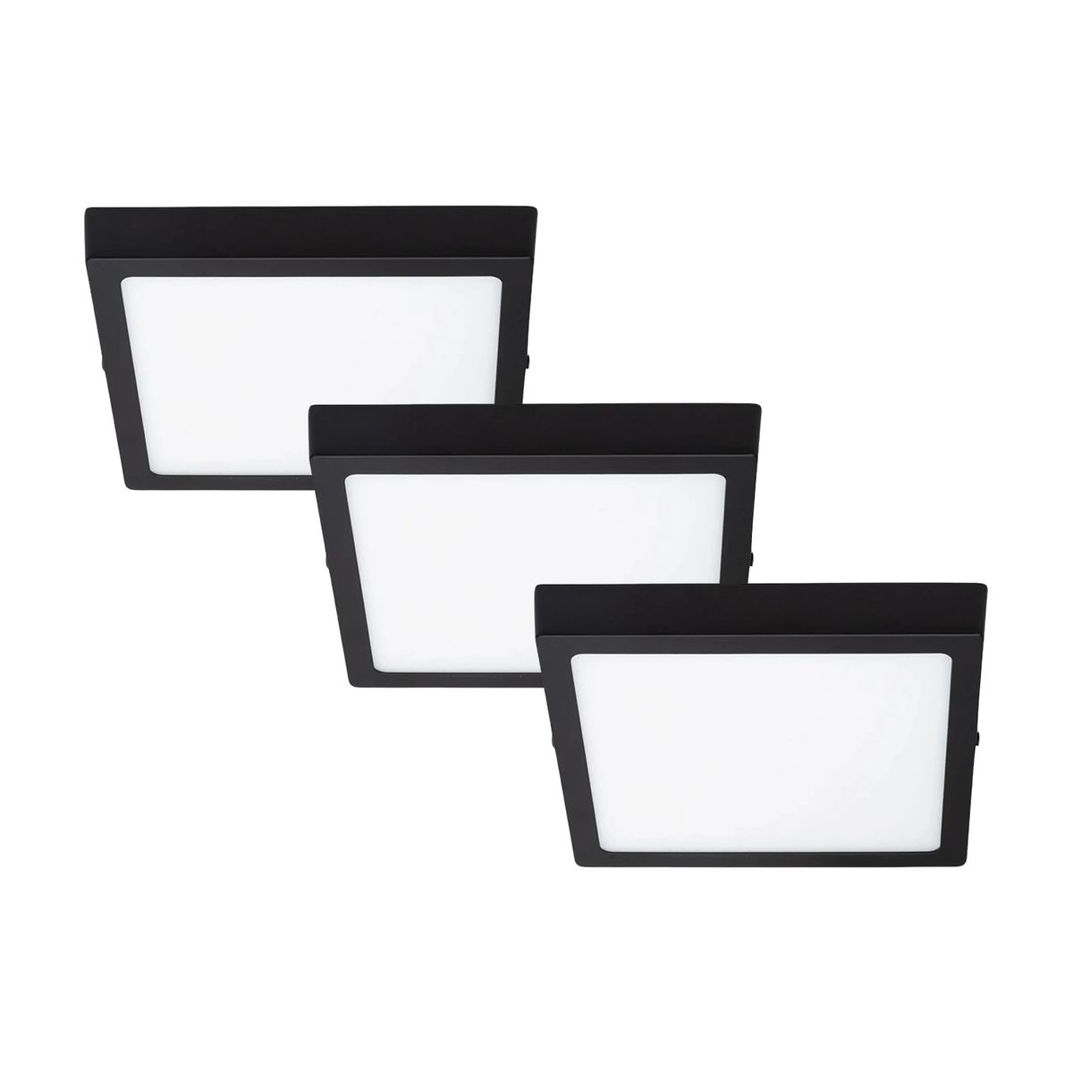 AVC - Pack 3 Panel LED Sobrepuesto Cuadrado Negro PRO 12W Frío