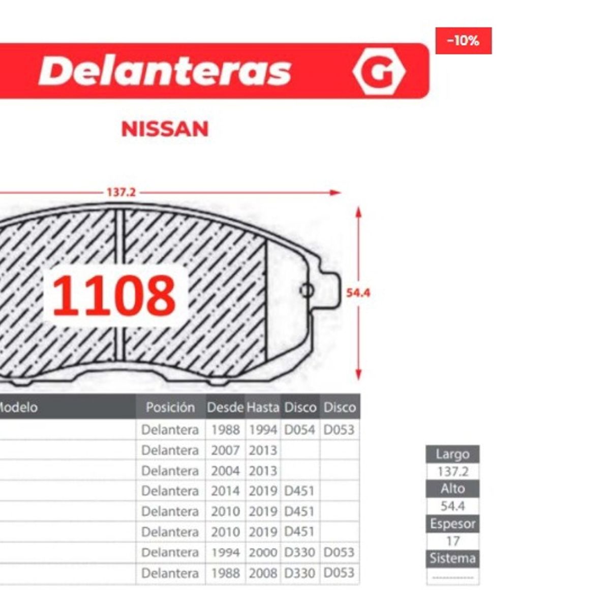 GENERICO - Pastillas de Freno - Nissan - Gtx Premium Plus