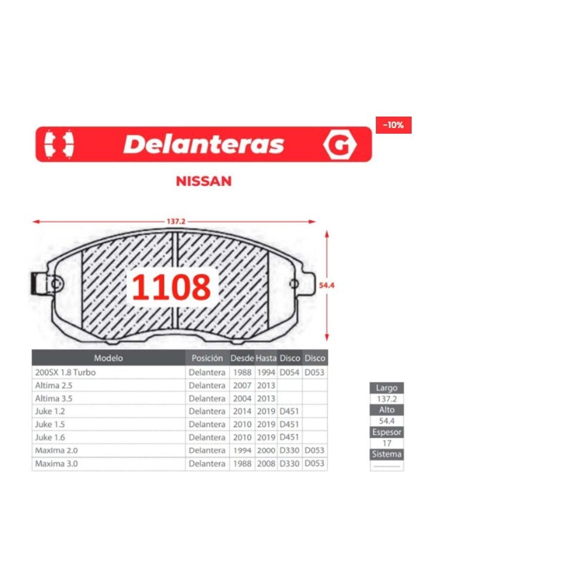 GENERICO - Pastillas de Freno - Nissan - Gtx Premium Plus
