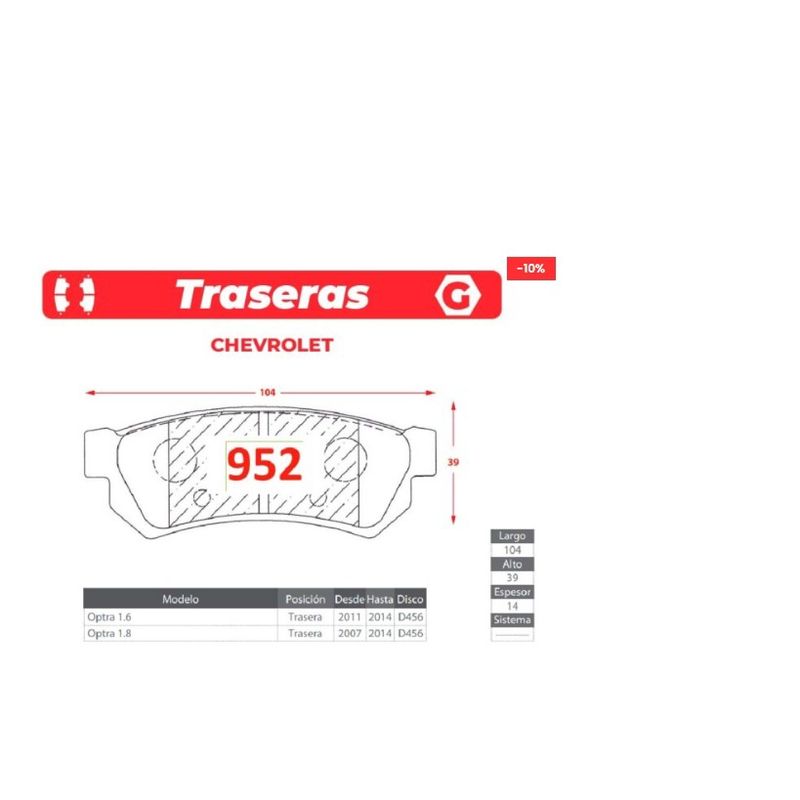 GENERICO - Pastillas de Freno - Chevrolet Optra - Gtx Premium Plus
