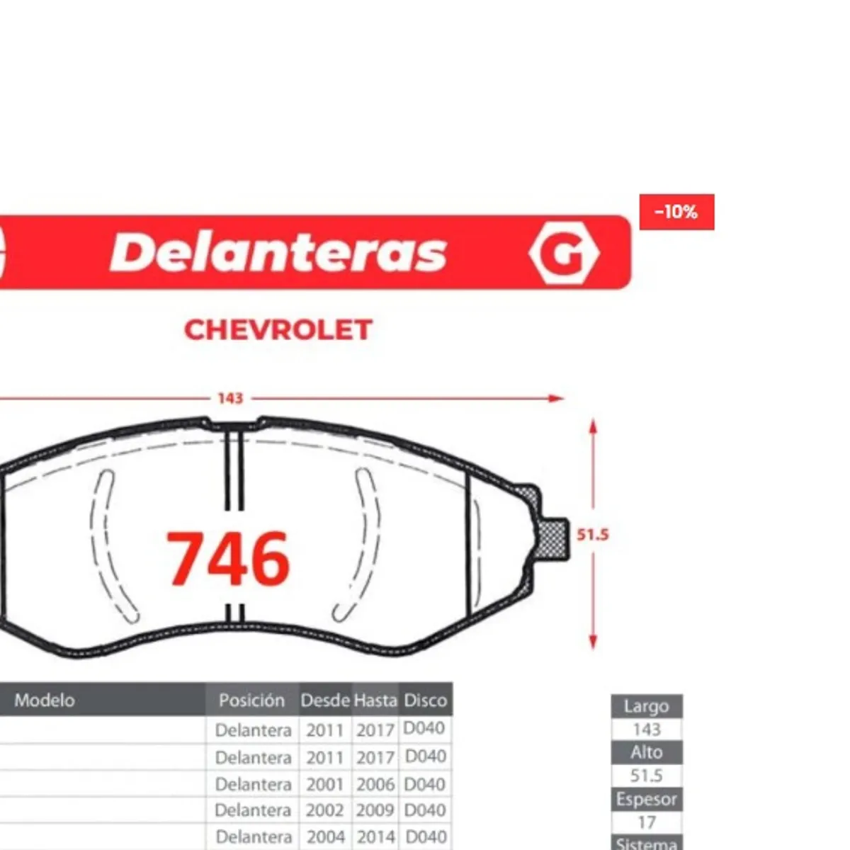 GENERICO - Pastillas de Freno - Chevrolet - Gtx Premium Plus
