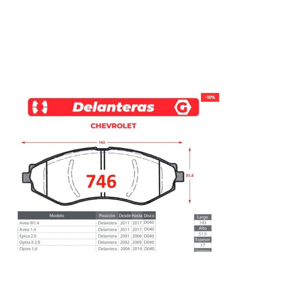 GENERICO - Pastillas de Freno - Chevrolet - Gtx Premium Plus