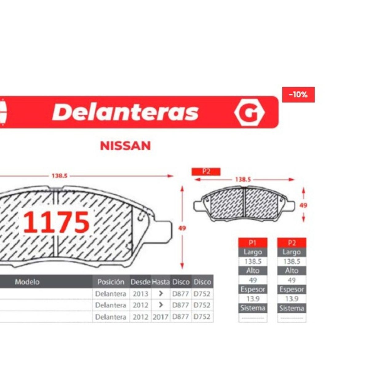 GENERICO - Pastillas de Freno - Nissan - Gtx Premium Plus