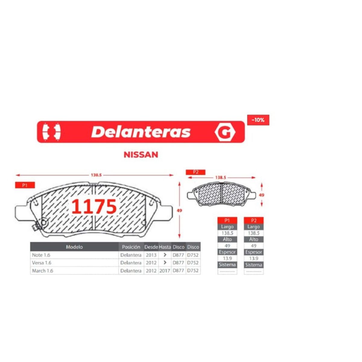 GENERICO - Pastillas de Freno - Nissan - Gtx Premium Plus